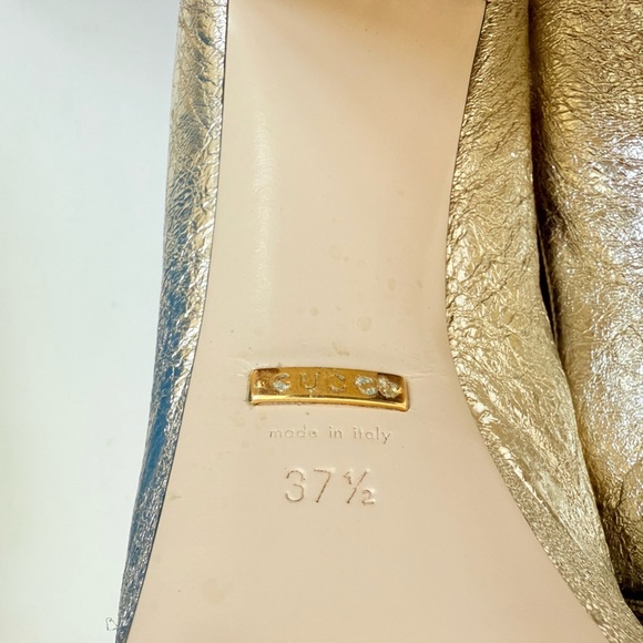 Gucci Metallic Gold Marmont GG Platform Platino Fringe Logo Block Heel pumps37.5 - Picture 9 of 11